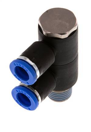 8mm x R1/4'' 2-way Manifold Messing/PA 66 Insteekfitting Buitendraad Draaibaar NBR