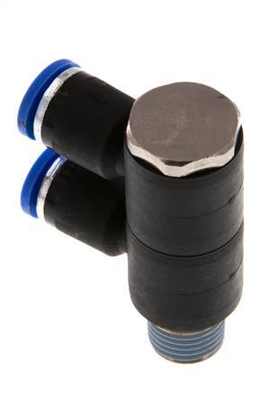 8mm x R1/4'' 2-way Manifold Messing/PA 66 Insteekfitting Buitendraad Draaibaar NBR