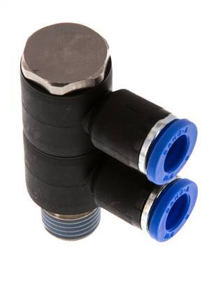 8mm x R1/4'' 2-way Manifold Messing/PA 66 Insteekfitting Buitendraad Draaibaar NBR