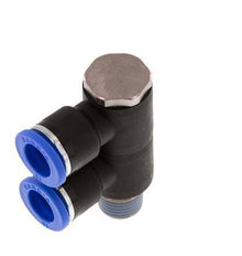 10mm x R1/4'' 2-way Manifold Messing/PA 66 Insteekfitting Buitendraad Draaibaar NBR
