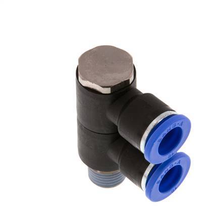 10mm x R1/4'' 2-way Manifold Messing/PA 66 Insteekfitting Buitendraad Draaibaar NBR