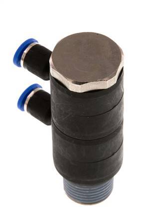 4mm x R3/8'' 2-way Manifold Messing/PA 66 Insteekfitting Buitendraad Draaibaar NBR