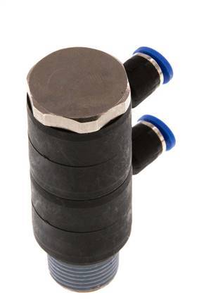 4mm x R3/8'' 2-way Manifold Messing/PA 66 Insteekfitting Buitendraad Draaibaar NBR