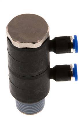 4mm x R3/8'' 2-way Manifold Messing/PA 66 Insteekfitting Buitendraad Draaibaar NBR