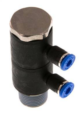 4mm x R3/8'' 2-way Manifold Messing/PA 66 Insteekfitting Buitendraad Draaibaar NBR