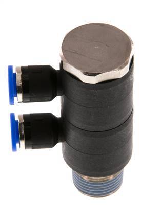 6mm x R3/8'' 2-way Manifold Messing/PA 66 Insteekfitting Buitendraad Draaibaar NBR