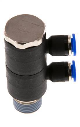 6mm x R3/8'' 2-way Manifold Messing/PA 66 Insteekfitting Buitendraad Draaibaar NBR