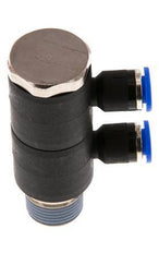 6mm x R3/8'' 2-way Manifold Messing/PA 66 Insteekfitting Buitendraad Draaibaar NBR