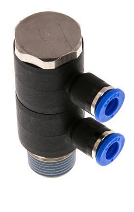 6mm x R3/8'' 2-way Manifold Messing/PA 66 Insteekfitting Buitendraad Draaibaar NBR