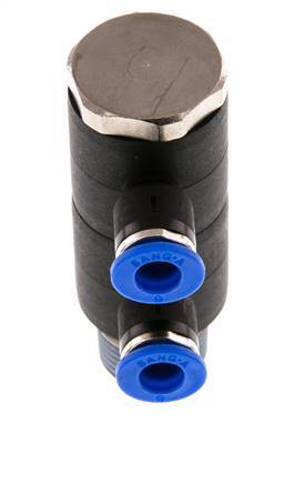 6mm x R3/8'' 2-way Manifold Messing/PA 66 Insteekfitting Buitendraad Draaibaar NBR