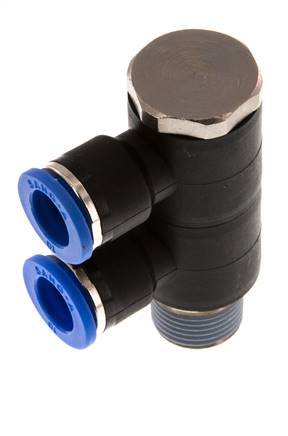 10mm x R3/8'' 2-way Manifold Messing/PA 66 Insteekfitting Buitendraad Draaibaar NBR
