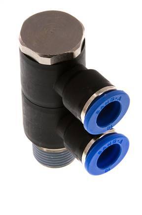 10mm x R3/8'' 2-way Manifold Messing/PA 66 Insteekfitting Buitendraad Draaibaar NBR