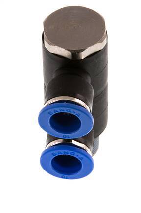 10mm x R3/8'' 2-way Manifold Messing/PA 66 Insteekfitting Buitendraad Draaibaar NBR