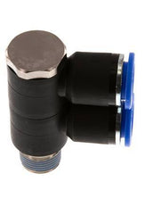 12mm x R3/8'' 2-way Manifold Messing/PA 66 Insteekfitting Buitendraad Draaibaar NBR