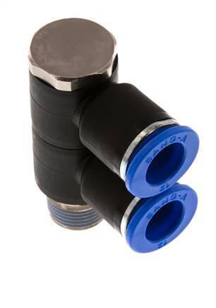 12mm x R3/8'' 2-way Manifold Messing/PA 66 Insteekfitting Buitendraad Draaibaar NBR