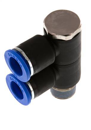 12mm x R3/8'' 2-way Manifold Messing/PA 66 Insteekfitting Buitendraad Draaibaar NBR