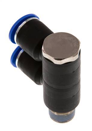 12mm x R3/8'' 2-way Manifold Messing/PA 66 Insteekfitting Buitendraad Draaibaar NBR