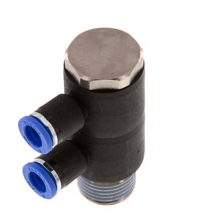 8mm x R1/2'' 2-way Manifold Messing/PA 66 Insteekfitting Buitendraad Draaibaar NBR