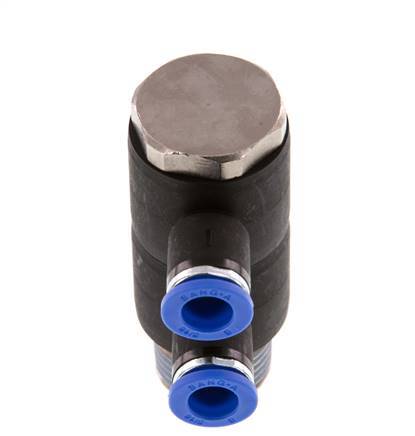 8mm x R1/2'' 2-way Manifold Messing/PA 66 Insteekfitting Buitendraad Draaibaar NBR