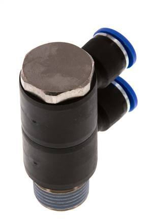 10mm x R1/2'' 2-way Manifold Messing/PA 66 Insteekfitting Buitendraad Draaibaar NBR