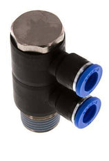 10mm x R1/2'' 2-way Manifold Messing/PA 66 Insteekfitting Buitendraad Draaibaar NBR