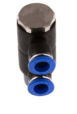 10mm x R1/2'' 2-way Manifold Messing/PA 66 Insteekfitting Buitendraad Draaibaar NBR