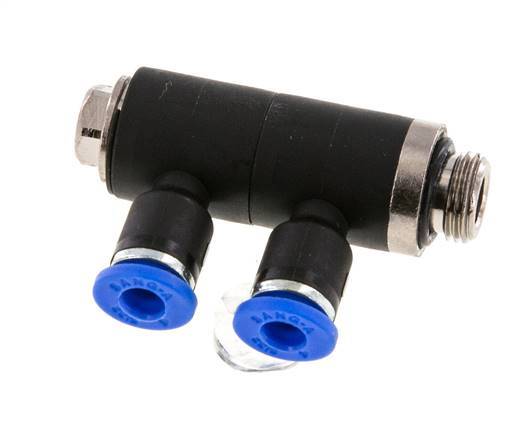 4mm x G1/8'' 2-way Manifold Messing/PA 66 Insteekfitting Buitendraad Draaibaar NBR