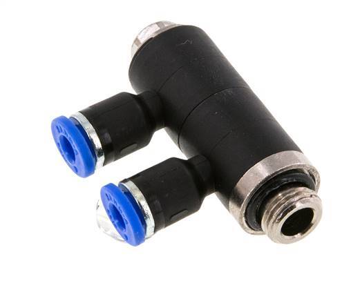 4mm x G1/8'' 2-way Manifold Messing/PA 66 Insteekfitting Buitendraad Draaibaar NBR