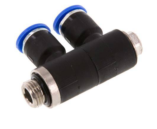 6mm x G1/8'' 2-way Manifold Messing/PA 66 Insteekfitting Buitendraad Draaibaar NBR