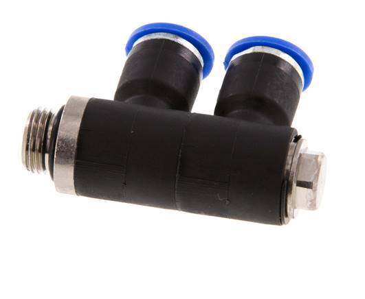 6mm x G1/8'' 2-way Manifold Messing/PA 66 Insteekfitting Buitendraad Draaibaar NBR