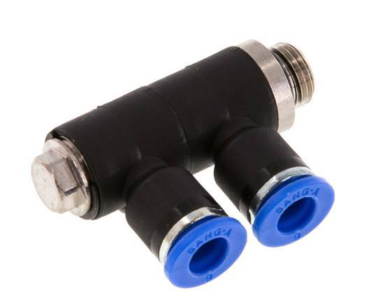 6mm x G1/8'' 2-way Manifold Messing/PA 66 Insteekfitting Buitendraad Draaibaar NBR