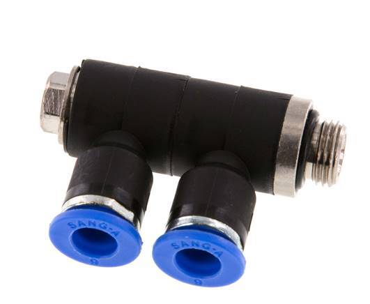 6mm x G1/8'' 2-way Manifold Messing/PA 66 Insteekfitting Buitendraad Draaibaar NBR