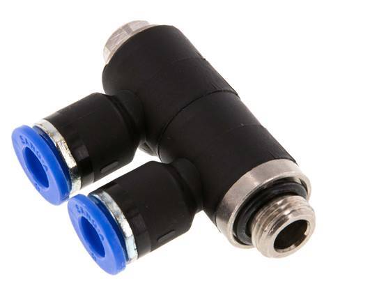 6mm x G1/8'' 2-way Manifold Messing/PA 66 Insteekfitting Buitendraad Draaibaar NBR