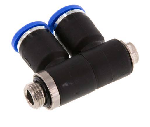 8mm x G1/8'' 2-way Manifold Messing/PA 66 Insteekfitting Buitendraad Draaibaar NBR