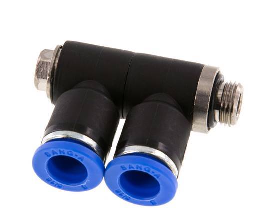 8mm x G1/8'' 2-way Manifold Messing/PA 66 Insteekfitting Buitendraad Draaibaar NBR