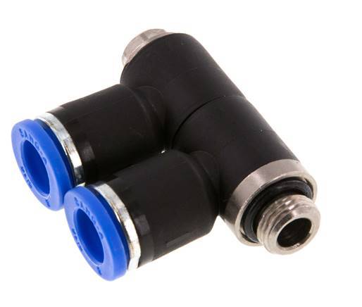 8mm x G1/8'' 2-way Manifold Messing/PA 66 Insteekfitting Buitendraad Draaibaar NBR
