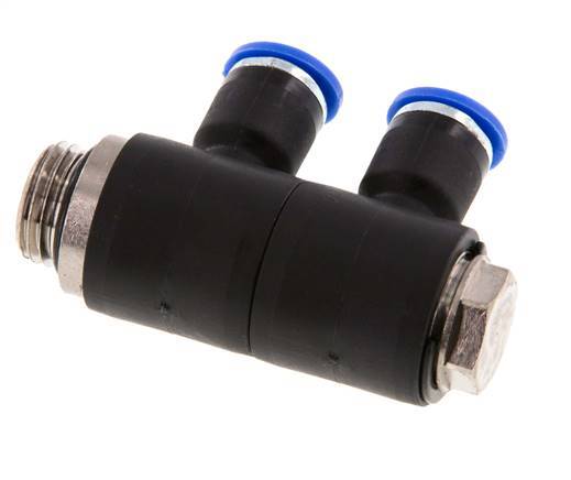 6mm x G1/4'' 2-way Manifold Messing/PA 66 Insteekfitting Buitendraad Draaibaar NBR