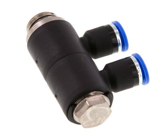 6mm x G1/4'' 2-way Manifold Messing/PA 66 Insteekfitting Buitendraad Draaibaar NBR