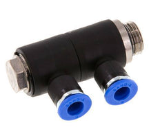 6mm x G1/4'' 2-way Manifold Messing/PA 66 Insteekfitting Buitendraad Draaibaar NBR
