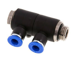 6mm x G1/4'' 2-way Manifold Messing/PA 66 Insteekfitting Buitendraad Draaibaar NBR
