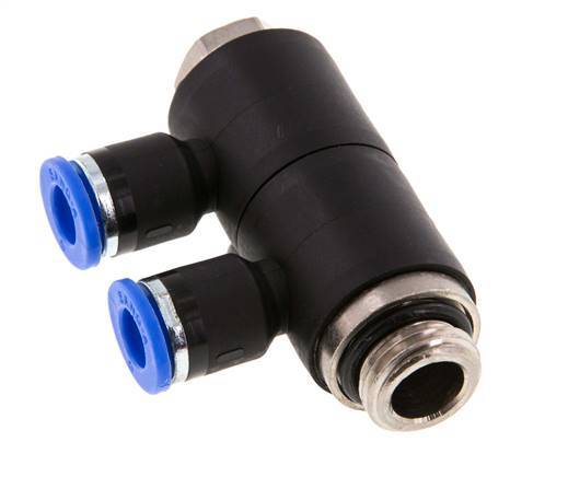 6mm x G1/4'' 2-way Manifold Messing/PA 66 Insteekfitting Buitendraad Draaibaar NBR