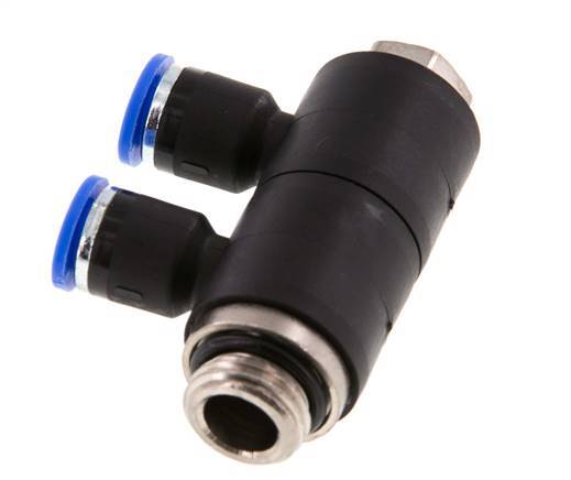 6mm x G1/4'' 2-way Manifold Messing/PA 66 Insteekfitting Buitendraad Draaibaar NBR