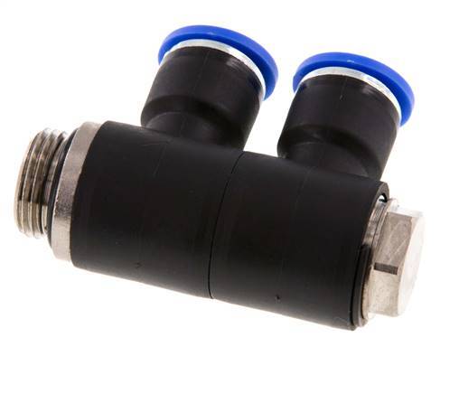 10mm x G3/8'' 2-way Manifold Messing/PA 66 Insteekfitting Buitendraad Draaibaar NBR