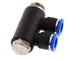 10mm x G3/8'' 2-way Manifold Messing/PA 66 Insteekfitting Buitendraad Draaibaar NBR