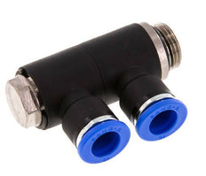 10mm x G3/8'' 2-way Manifold Messing/PA 66 Insteekfitting Buitendraad Draaibaar NBR