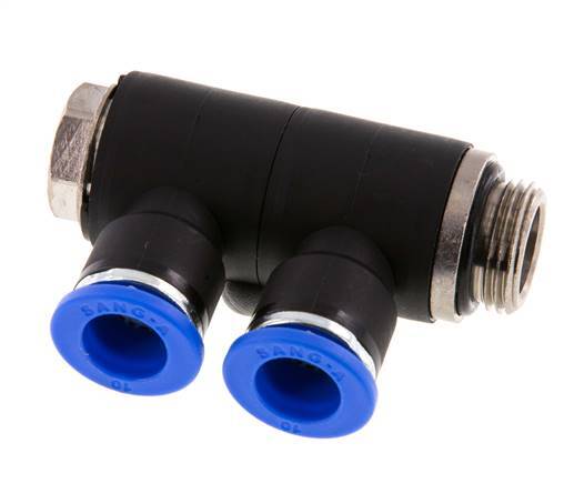 10mm x G3/8'' 2-way Manifold Messing/PA 66 Insteekfitting Buitendraad Draaibaar NBR