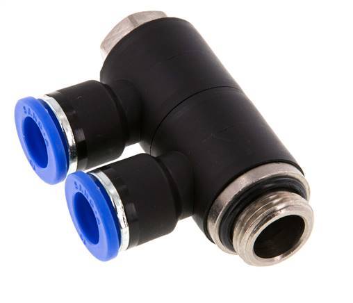 10mm x G3/8'' 2-way Manifold Messing/PA 66 Insteekfitting Buitendraad Draaibaar NBR