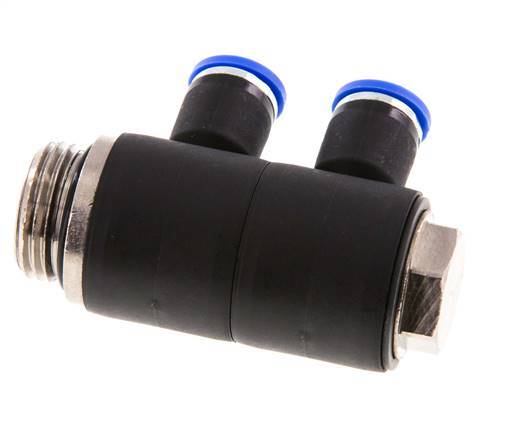 8mm x G1/2'' 2-way Manifold Messing/PA 66 Insteekfitting Buitendraad Draaibaar NBR