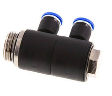 8mm x G1/2'' 2-way Manifold Messing/PA 66 Insteekfitting Buitendraad Draaibaar NBR
