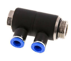 8mm x G1/2'' 2-way Manifold Messing/PA 66 Insteekfitting Buitendraad Draaibaar NBR